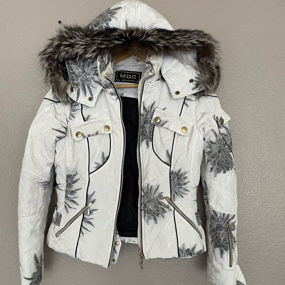 MDC Sport Doris Pfister Ski Jacket Sz 36 Small Removable Fur Hood Made Portugal